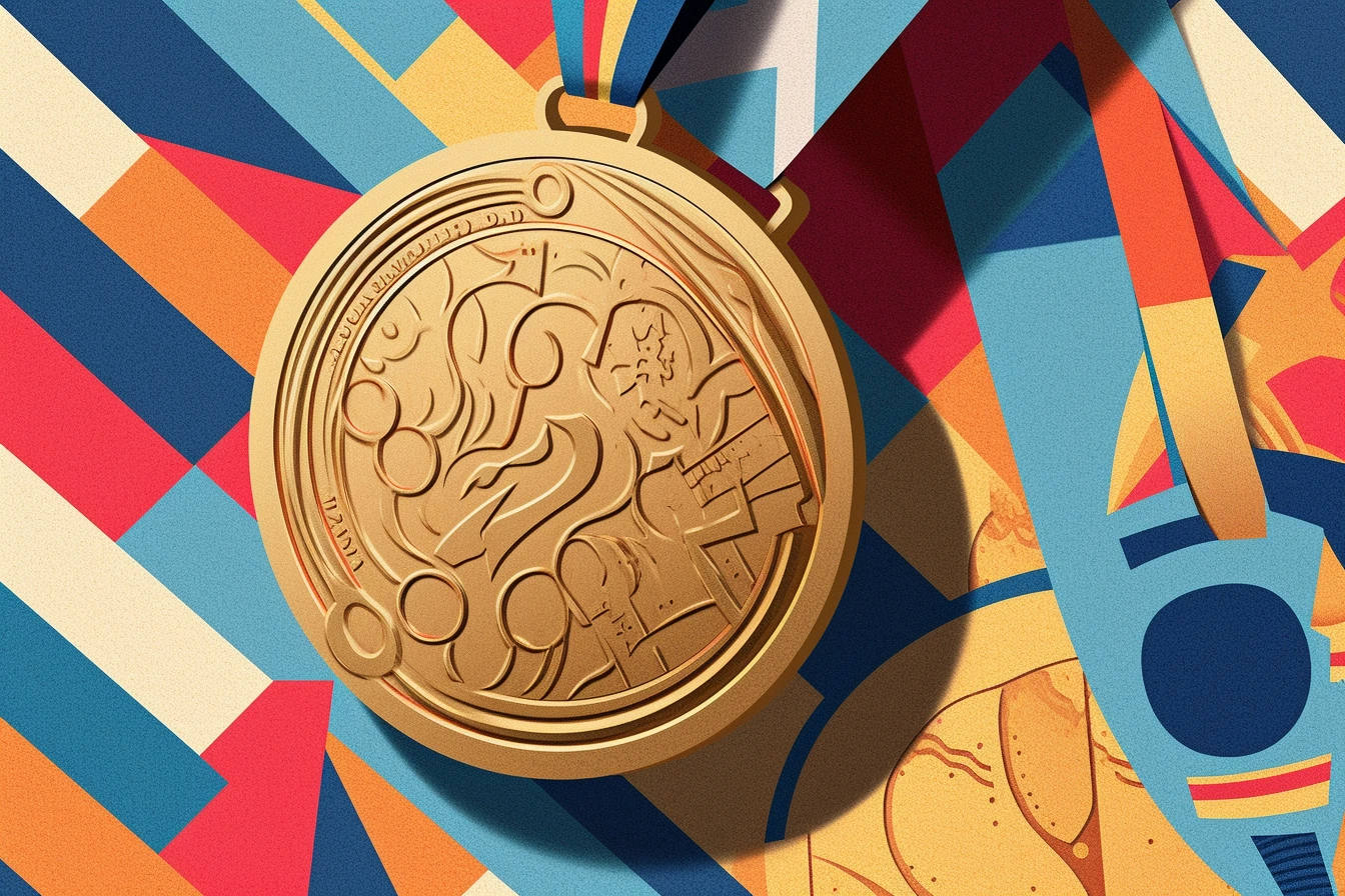 medalla de oro sobre fondo de color 